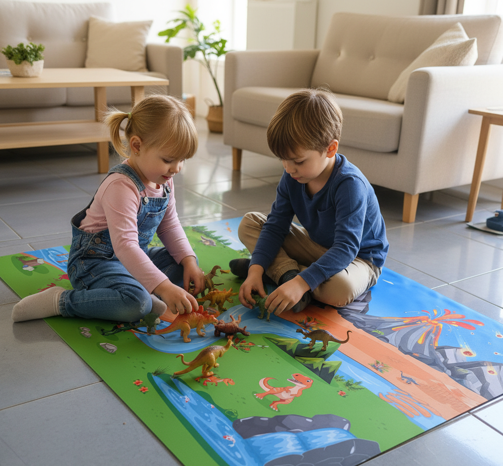 Tapis de jeu pour enfant avec housse de rangement -Univers des Dinosaures